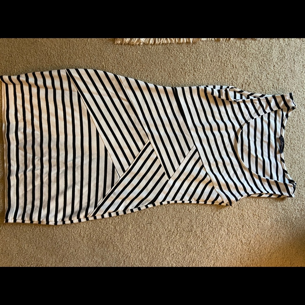 Black and white mini dress with striped pattern